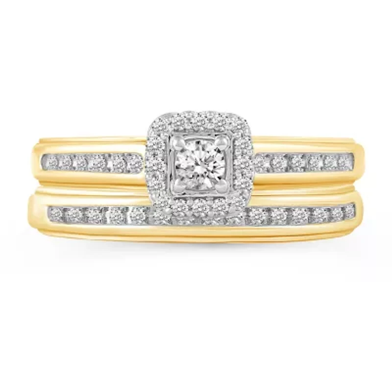 Womens 1/3 CT. T.W. Natural Diamond 10K Gold Side Stone Halo Bridal Set