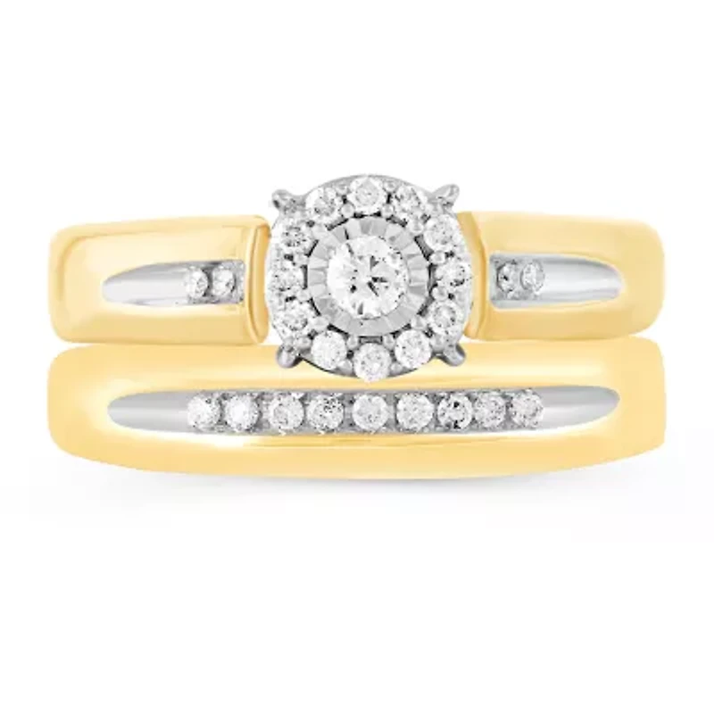 Womens 1/4 CT. T.W. Natural Diamond 10K Gold Round Side Stone Halo Bridal Set