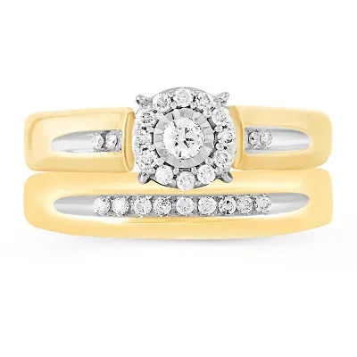 Womens 1/4 CT. T.W. Natural Diamond 10K Gold Round Side Stone Halo Bridal Set