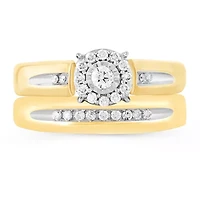 Womens 1/4 CT. T.W. Natural Diamond 10K Gold Round Side Stone Halo Bridal Set