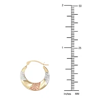 Womens 14K Tri-Color Gold 15mm Round Hoop Earrings