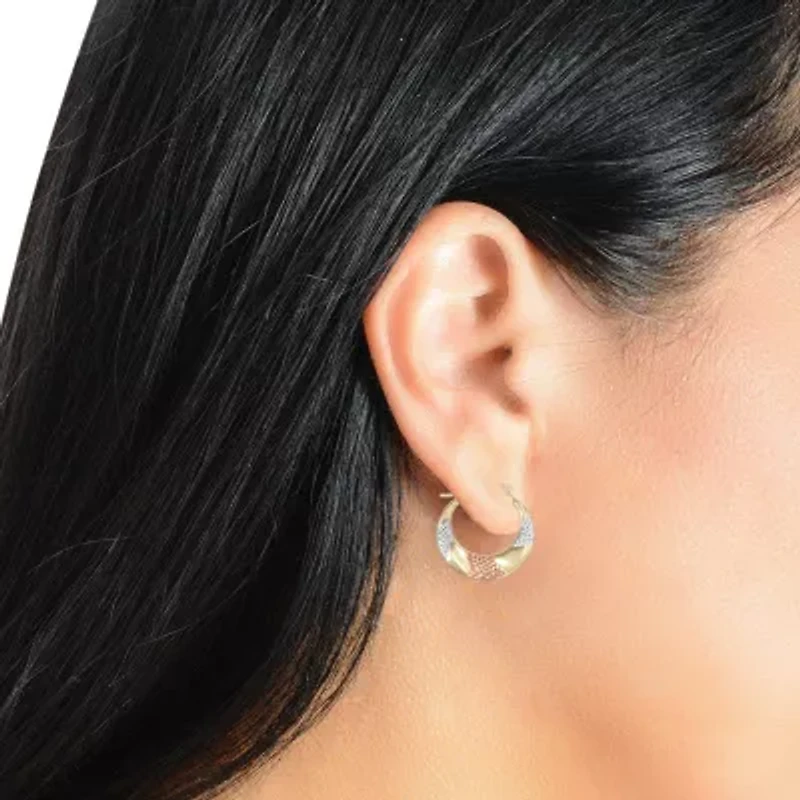 Womens 14K Tri-Color Gold 15mm Round Hoop Earrings