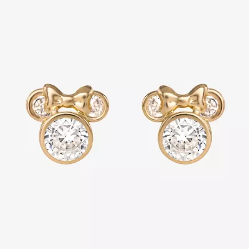 Cubic Zirconia 14K Gold 8.7mm Minnie Mouse Stud Earrings