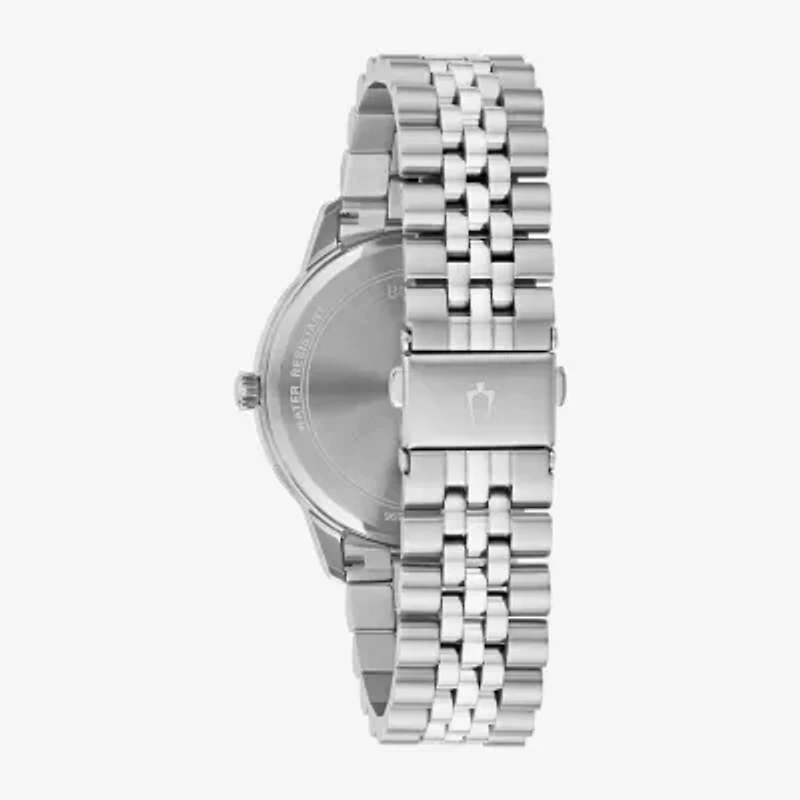 Bulova Classic Mens Diamond Accent Silver Tone Stainless Steel Bracelet Watch 96d151