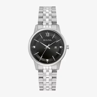 Bulova Classic Womens Crystal Accent Silver Tone Stainless Steel Bracelet Watch 96p226