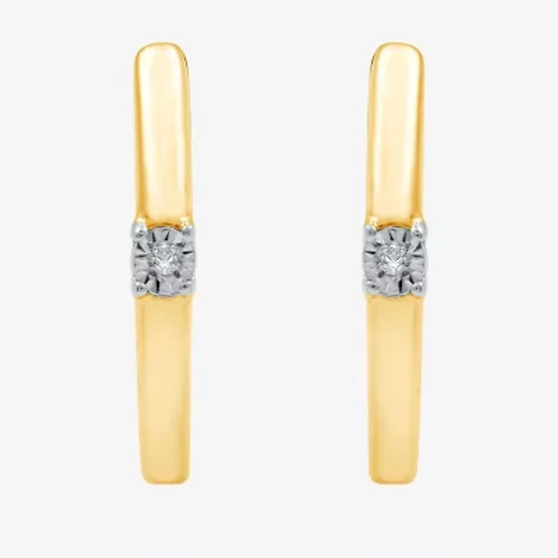 Yes, Please! Womens Diamond Accent Natural White Sterling Silver 14.1mm Hoop Earrings