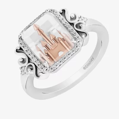 Enchanted Disney Fine Jewelry Womens 1/6 CT. T.W. Natural White Diamond 14K Rose Gold Over Silver Sterling Square Princess Cocktail Ring