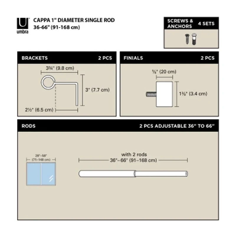 Umbra® Cappa 1" Adjustable Curtain Rod