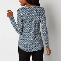 Liz Claiborne Womens Long Sleeve Regular Fit Henley Shirt