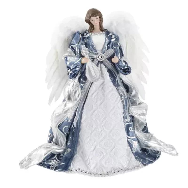North Pole Trading Co. 12in Blue Silver Christmas Angels Figurine