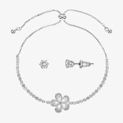 Sparkle Allure Womens Cubic Zirconia Pure Silver Over Brass Flower 2-pc. Jewelry Set
