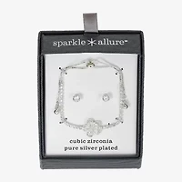 Sparkle Allure Womens Cubic Zirconia Pure Silver Over Brass Flower 2-pc. Jewelry Set