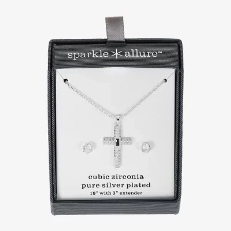 Sparkle Allure Womens Cubic Zirconia Pure Silver Over Brass Cross 2-pc. Jewelry Set