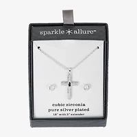 Sparkle Allure Womens Cubic Zirconia Pure Silver Over Brass Cross 2-pc. Jewelry Set