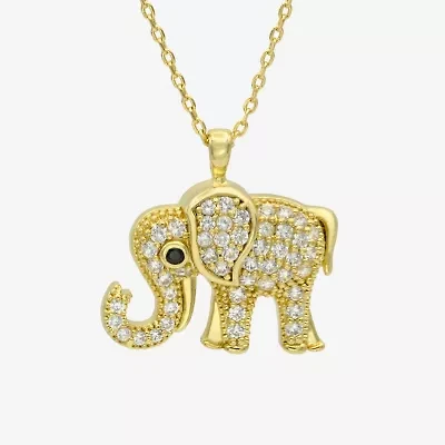 Sparkle Allure Elephant Womens Cubic Zirconia 14K Gold Over Brass 16 Inch Pendant Necklace