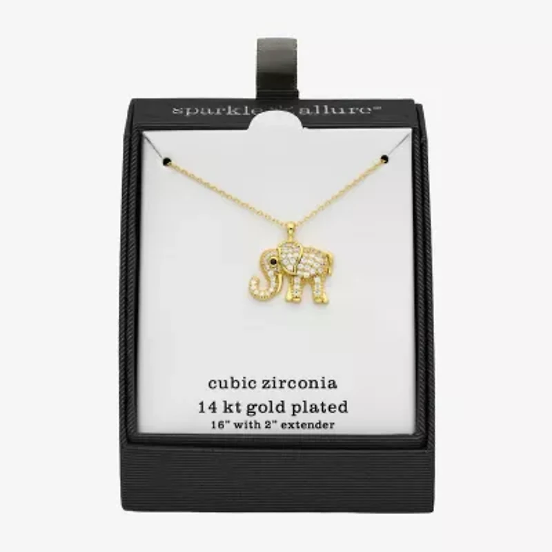 Sparkle Allure Elephant Womens Cubic Zirconia 14K Gold Over Brass 16 Inch Pendant Necklace