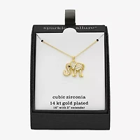 Sparkle Allure Elephant Womens Cubic Zirconia 14K Gold Over Brass 16 Inch Pendant Necklace