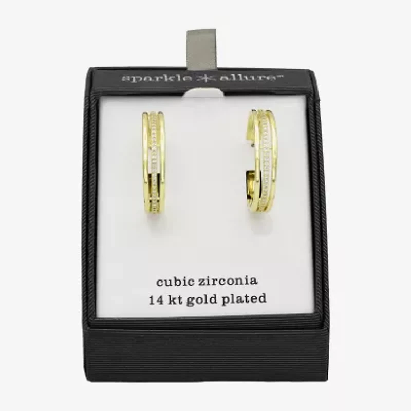 Sparkle Allure Womens Cubic Zirconia 14K Gold Over Brass 31mm Hoop Earrings