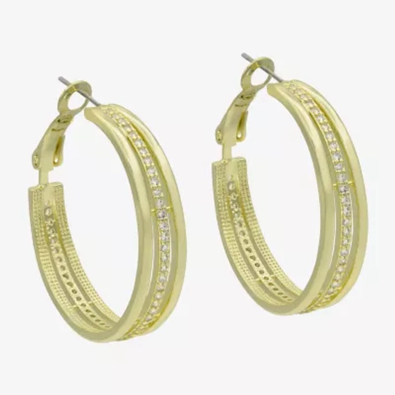 Sparkle Allure Womens Cubic Zirconia 14K Gold Over Brass 31mm Hoop Earrings