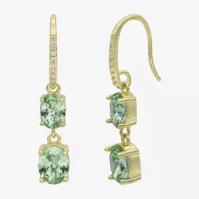 Sparkle Allure Womens Green Cubic Zirconia 14K Gold Over Brass Oval Drop Earrings