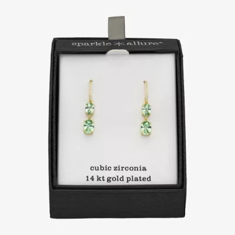 Sparkle Allure Womens Green Cubic Zirconia 14K Gold Over Brass Oval Drop Earrings