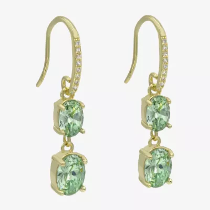 Sparkle Allure Womens Green Cubic Zirconia 14K Gold Over Brass Oval Drop Earrings