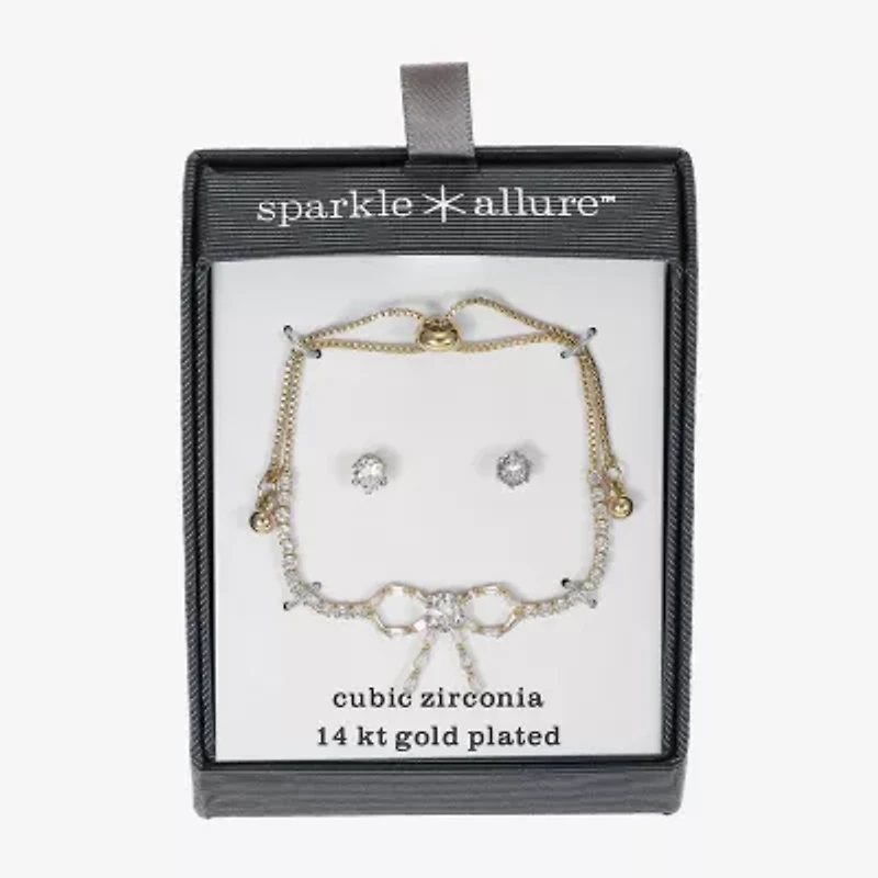Sparkle Allure Womens Cubic Zirconia 14K Gold Over Brass Bow 11 Inch Tennis Bracelet