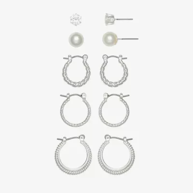 Mixit Womens Simulated Pearl Stainless Steel Round Hypoallergenic 5 Pair Earring Set