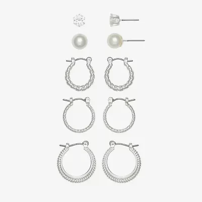Mixit Womens Simulated Pearl Stainless Steel Round Hypoallergenic 5 Pair Earring Set