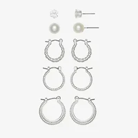 Mixit Womens Simulated Pearl Stainless Steel Round Hypoallergenic 5 Pair Earring Set