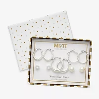 Mixit Womens Simulated Pearl Stainless Steel Round Hypoallergenic 5 Pair Earring Set