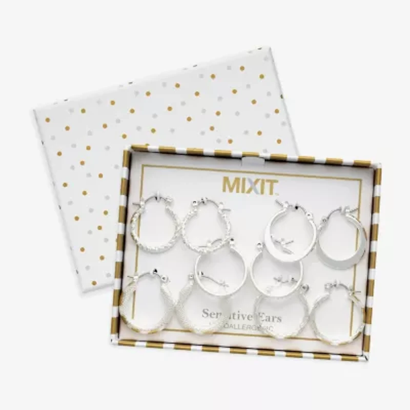 Mixit Womens Stainless Steel Hypoallergenic 5 Pair Earring Set