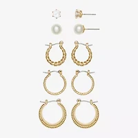 Mixit Womens Simulated Pearl Stainless Steel Round Hypoallergenic 5 Pair Earring Set