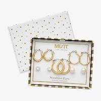 Mixit Womens Simulated Pearl Stainless Steel Round Hypoallergenic 5 Pair Earring Set