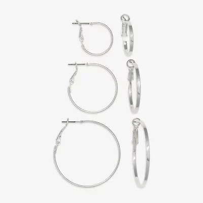 Mixit Womens Stainless Steel 3 Pair Earring Set