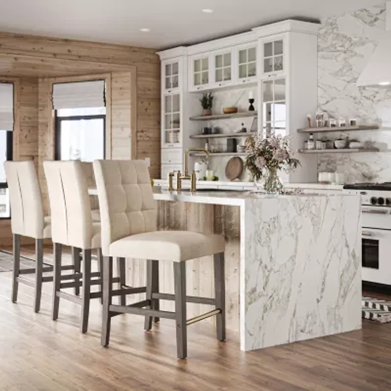Corliving Leila Counter Height Upholstered Tufted Bar Stool