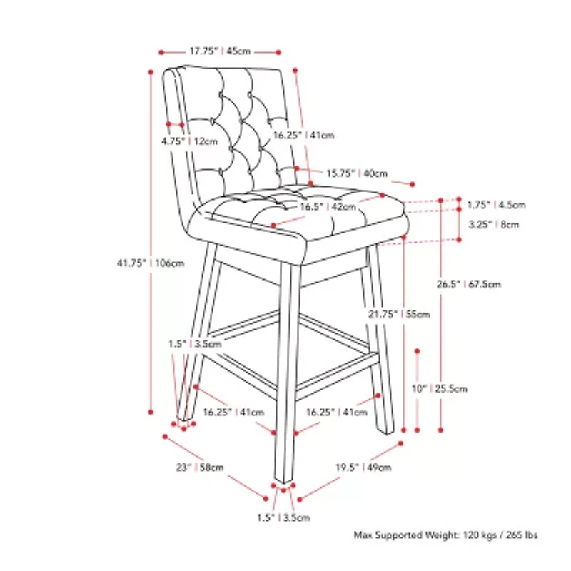 Corliving Boston Dining Collection 2-pc. Upholstered Tufted Bar Stool