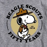 Mens Short Sleeve Beagle Scouts 50 Years Peanuts Graphic T-Shirt