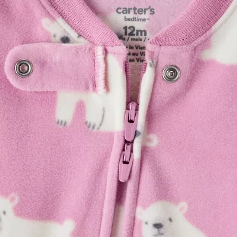 Carter's Baby Girls Fleece Round Neck Long Sleeve Footed Pajamas