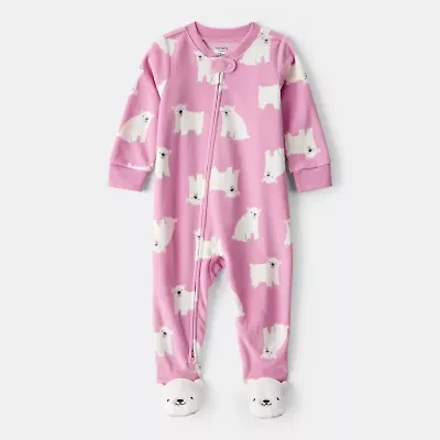 Carter's Baby Girls Fleece Round Neck Long Sleeve Footed Pajamas
