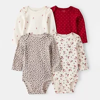 Carter's Girls Round Neck Long Sleeve Rib Bodysuit