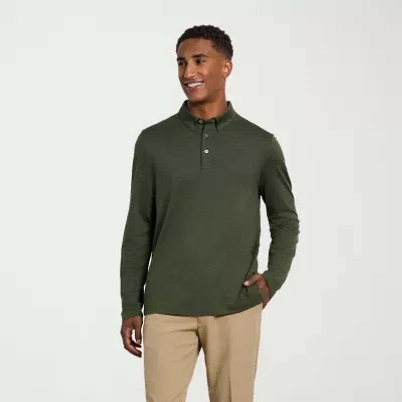 Van Heusen Performance Mens Regular Fit Long Sleeve Polo Shirt