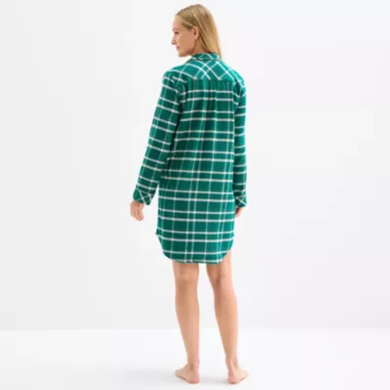 Liz Claiborne Womens Flannel Long Sleeve Nightshirt