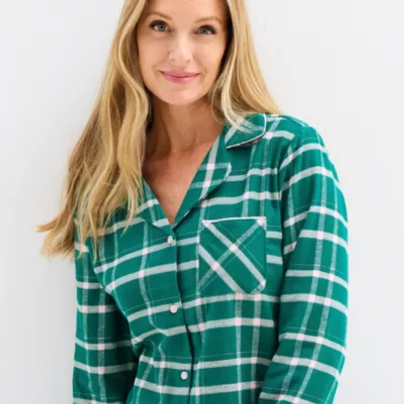 Liz Claiborne Womens Flannel Long Sleeve Nightshirt