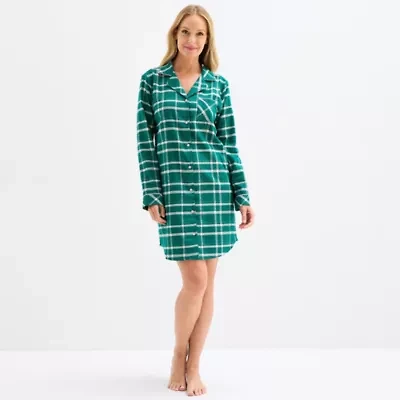 Liz Claiborne Womens Flannel Long Sleeve Nightshirt