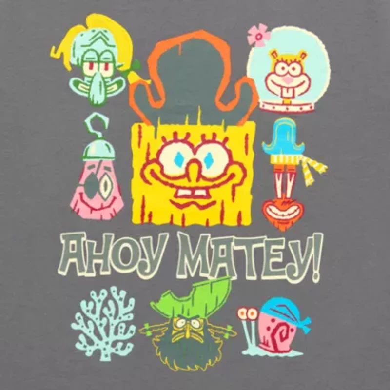 Spongebob Boyfriend Tee Womens Juniors Crew Neck Short Sleeve Regular Fit Graphic T-Shirt