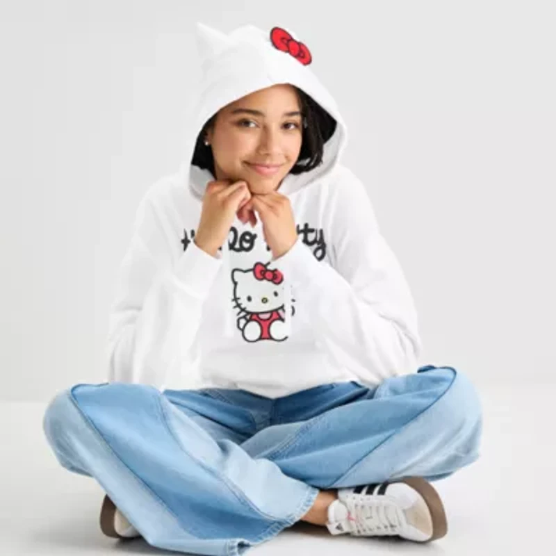 Womens Hooded Long Sleeve Hello Kitty Juniors Sweatshirt