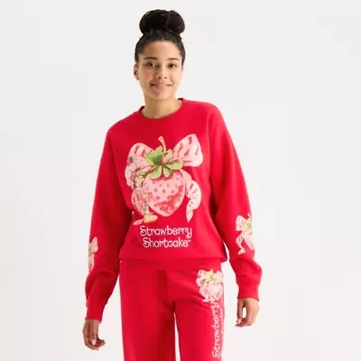 New World Strawberry Shortcake Womens Juniors Crew Neck Long Sleeve Sweatshirt
