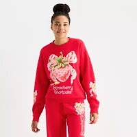 New World Strawberry Shortcake Womens Juniors Crew Neck Long Sleeve Sweatshirt