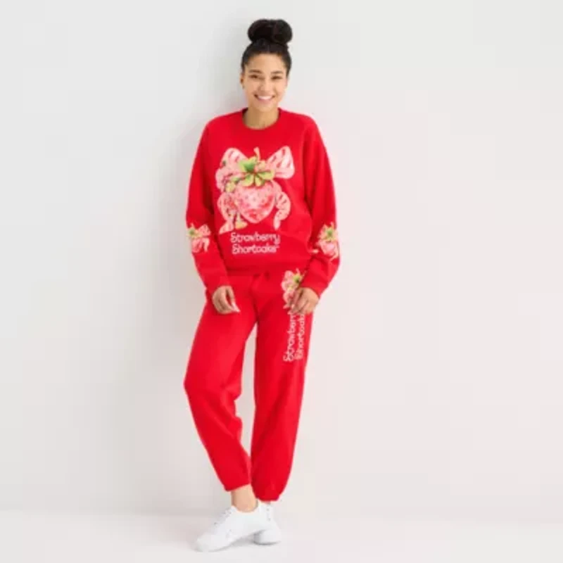 New World Strawberry Shortcake Womens Juniors Crew Neck Long Sleeve Sweatshirt